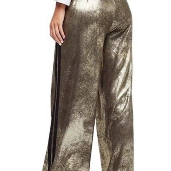 Free People matte metallic gold vegan wide leg pants-NWT - Picture 4 of 7